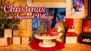 Christmas in Squirrel Village | Relaxing Birdsong & Fireplace | TV for Cats & Dogs (1 Hour)