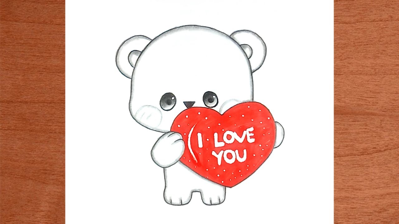 Teddy bear with drawing heart Royalty Free Vector Image