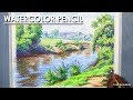 Landscape Drawing with Watercolor Pencil | step by step with color information