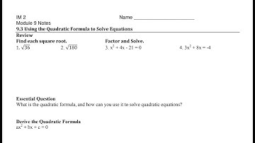9.3 Using Quadratic Formula to Solve Equations