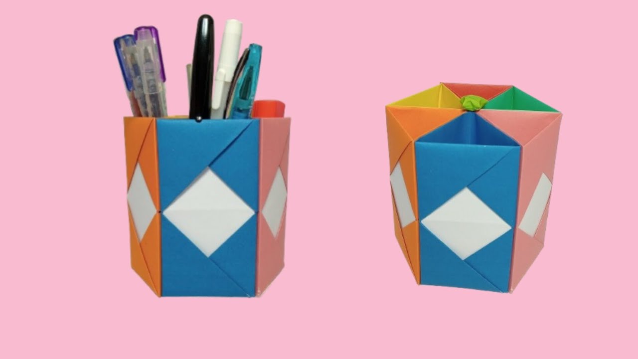 How to Make Pen Stand ||Origami Pen Holder ||Paper Pencil Holder ||Hexagonal Pen Holder 