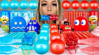 ASMR EDIBLE TEDDY BEAR, JELLY ICE BARS, SOUR CANDY, BLUE & RED FOOD MUKBANG 먹방