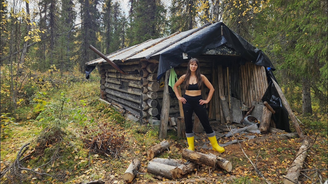ОДНА ЖИВУ 3 ДНЯ в ИЗБЕ на СЕВЕРЕ. МОЮСЬ, СТИРАЮ, ЗАГОТАВЛИВАЮ ДРОВА. ЖИЗНЬ в ТАЙГЕ. Часть 2.