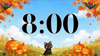 8 Minute Timer 🎃 Cute Fall Halloween Cat & Pumpkins | Happy October Music for Classroom Focus