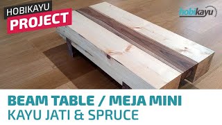 Lagi, meja kayu buat ruang tamu atau bisa jadi side table. Menggunakan kayu bekas, jati dan pinus (jati londo), ukurannya mini dan 