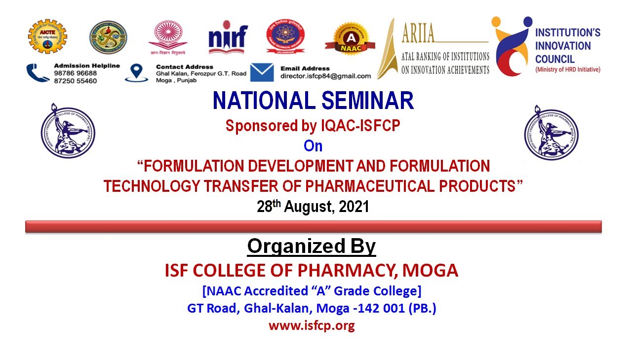 NATIONAL SEMINAR | FORMULATION DEVELOPMENT & FORMULATION TECHNOLOGY ...