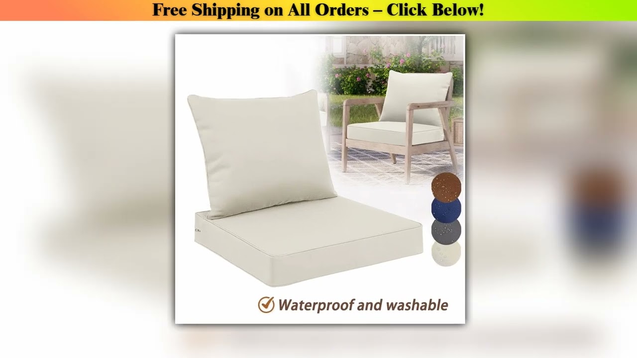 Outdoor Chair Cushions Set of 2 Waterproof Backrest and Deep Seat Cushion Set for Patio Furniture