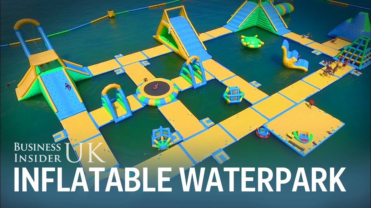 Giant inflatable water park in Canada overlooks snowcapped mountains YouTube