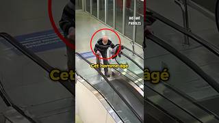 Cet homme âgé reçoit un soutien précieux pour descendre un escalator