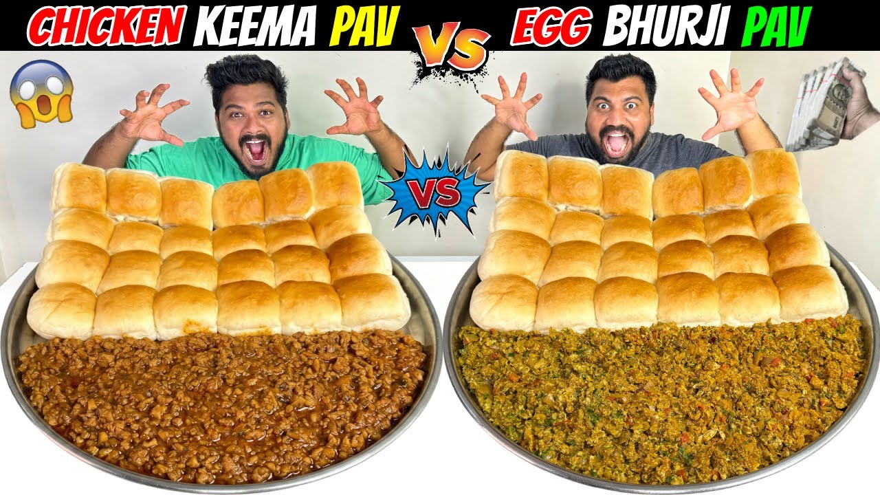 CHICKEN KEEMA PAV Vs EGG BHURJI PAV EATING CHALLENGE😱BROTHER Vs BROTHER EATING COMPETITION🔥