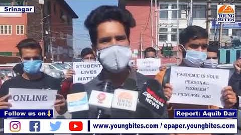 3rd, 5th semester student of Cluster University Srinagar protest at Srinagar demands online exam.