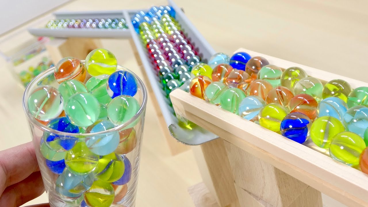 マーブルラン ASMR ⭐️ 雨どいの手作りスロープ、ビー玉が転がって水槽ケースへ!心地よい音の癒し #130