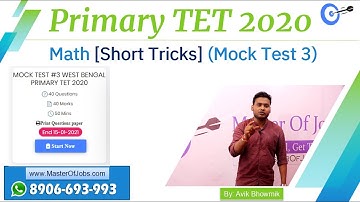 Mock Test 3 | Math | Shortcut Tricks For Primary TET 2020 | Master Of Jobs