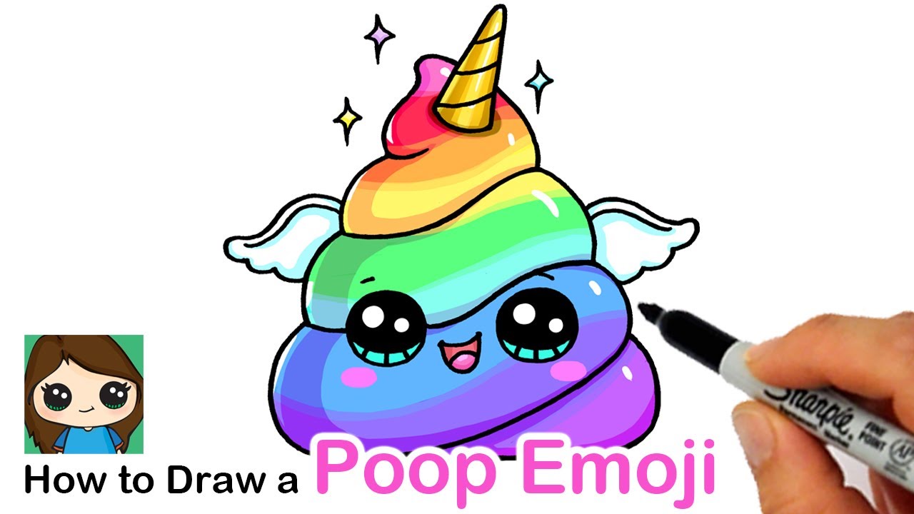 How to Draw a Unicorn Rainbow Poop Emoji Easy - YouTube