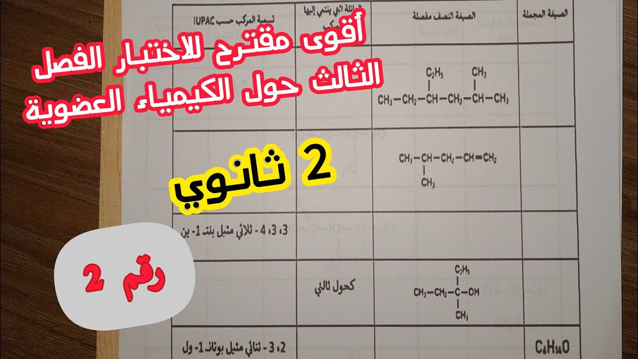 أقوى مقترح للاختبار الفصل الثالث في الفيزياء (الكيمياء العضوية)/للسنة 2 ثانوي