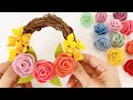 バラの花リースの簡単な作り方🌹フェルトで簡単！手作りプレゼントにも［フェルトで作る花］ | DIY Felt Rose Flower Wreath - Wall Hanging