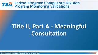 Famous 25-26 Program Monitoring Validations (PMV) - Title II, Part A Requirement:  Meaningful Consultation Wealth