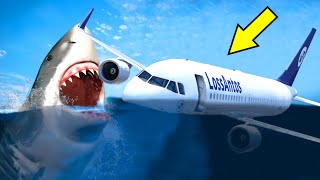 Мегалодон акула атакует разбившийся самолет на воде в ГТА 5 (Аварийная посадка на воду)