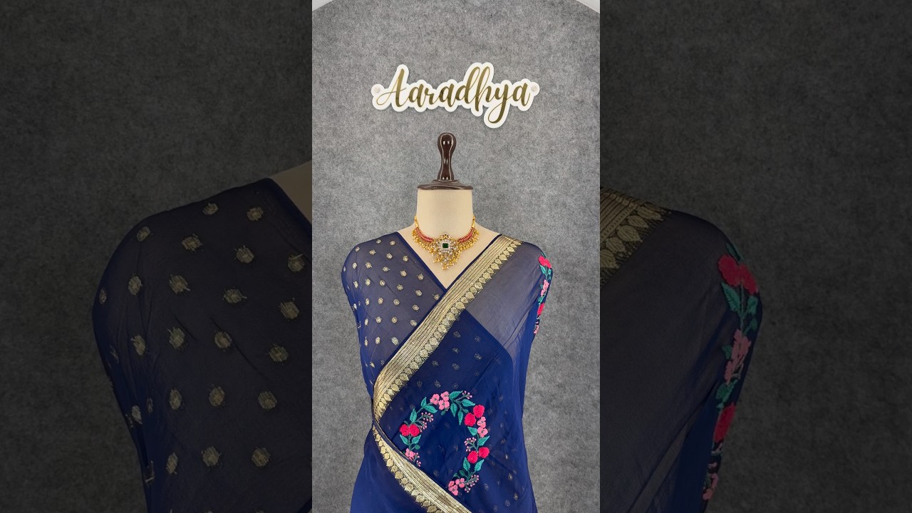 Viscose Georgette Embroidery Crown Thread Work Saree