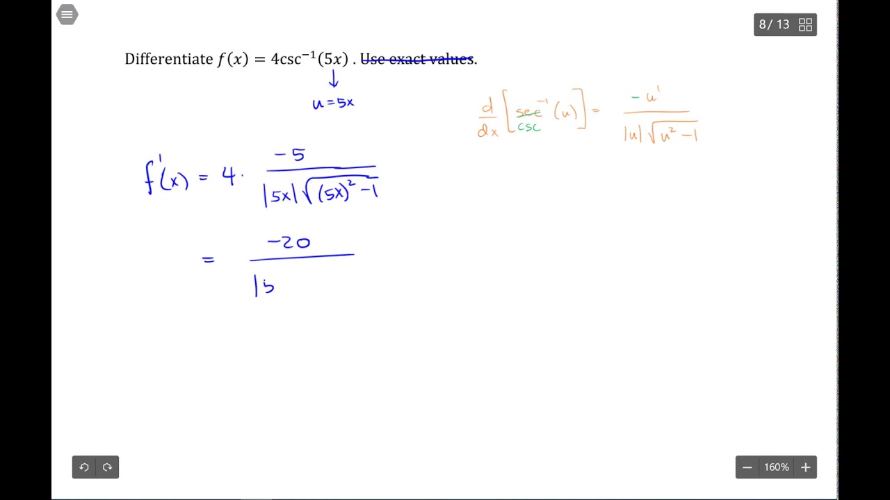 Derivative: Inverse Trig Functions (arccsc)