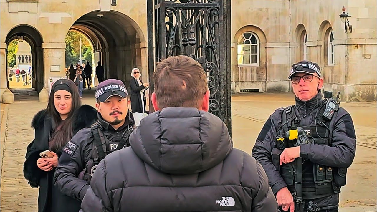 POLICE Shut Down Aggressive Idiot in Taser Confrontation at Horse Guards! FIXED