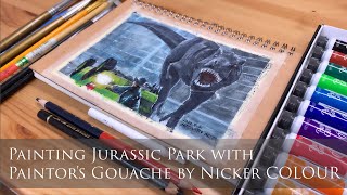ニッカー絵具「ペインターズガッシュ」でジュラシック・パークを描く Painting Jurassic Park with Painter's Gouache by NICKER COLOUR