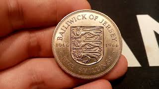 Bailiwick of Jersey 1966 5 Shillings Coin REVIEW - Battle of Hastings 1066 Crown Coin