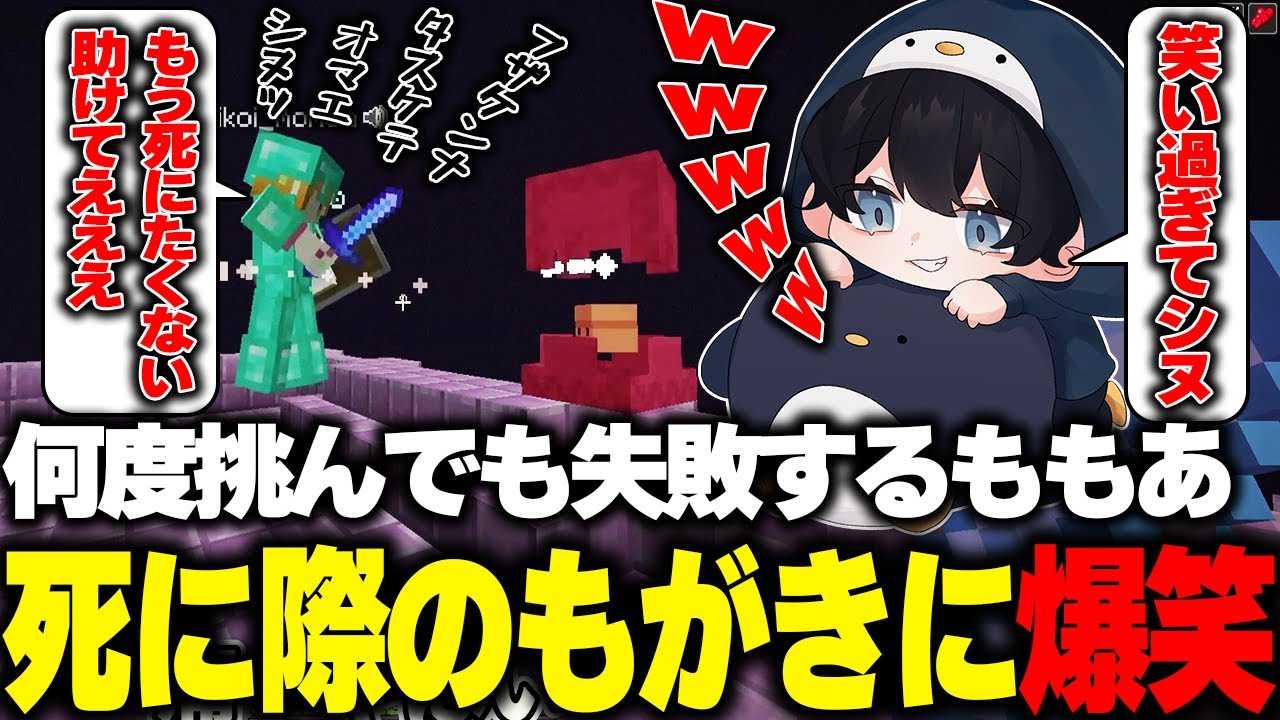 【マイクラ】何度挑戦しても失敗するももあの死に際のジタバタが面白過ぎて爆笑するこるぺん