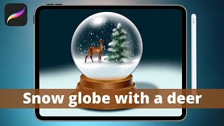 How To Draw A SNOW GLOBE Easy in PROCREATE // with deer and tree drawing inside screenshot 1