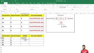 QUOTIENT, MOD formula in excel