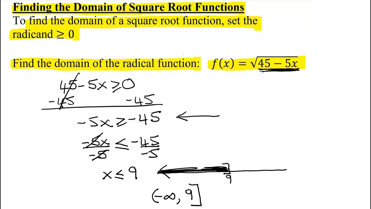 Find The Domain Of The Radical Function F x sqrt 45 5x YouTube find-the-domain-of-the-radical-function-f-x-sqrt-45-5x-youtube