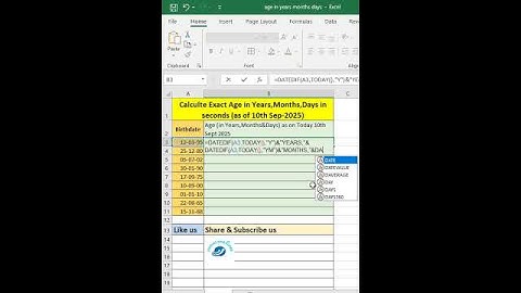 Finding  age in Years, Months & Days in one click & #DateFunctions#calculateage#DOBtoSeconds#excel