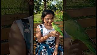 The girl is teaching the parrot to talk.#ai #animals #trending #shorts
