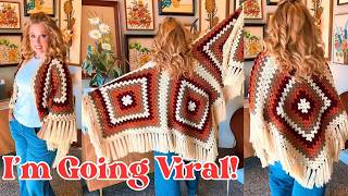 VIRAL crochet granny square shawl, crochet work week, Fall PONCHOS, packing your Etsy orders