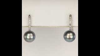 ESTATE - 14K White Gold Grey Pearl and Diamond Drop Earrings