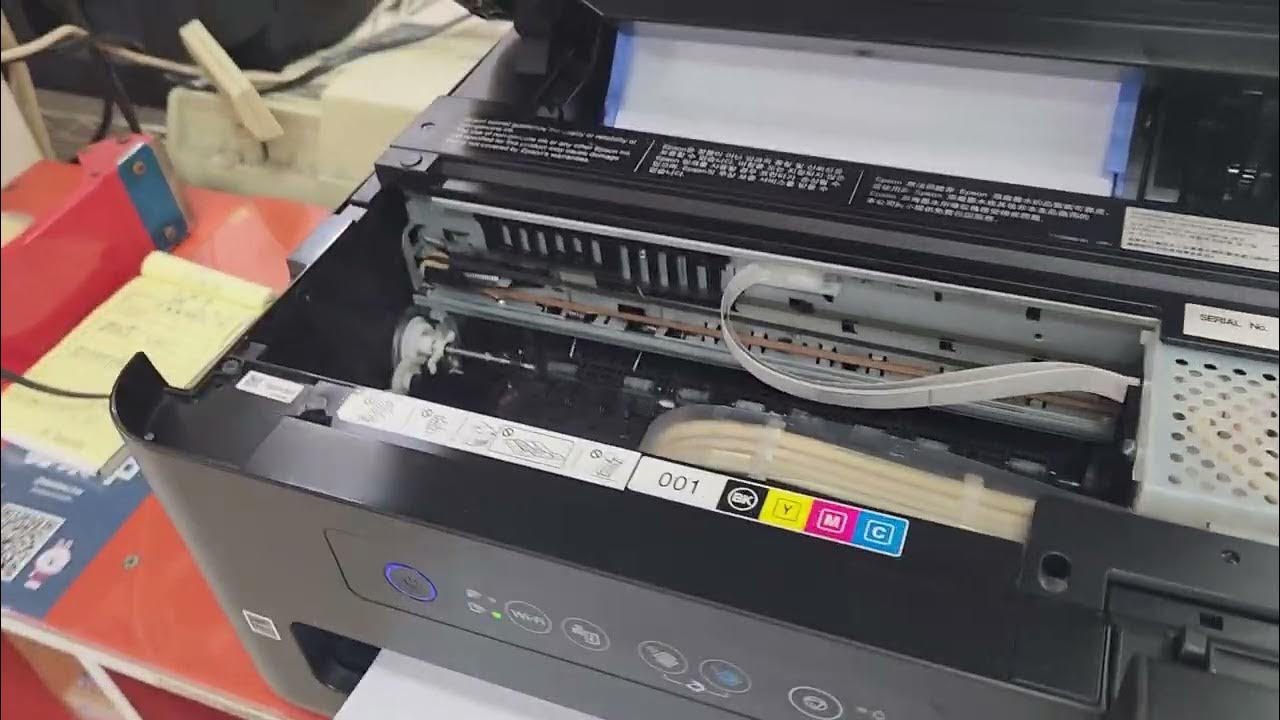 維修後測試紀錄影片 維修機種：EPSON L4150 | 問題：開機後機器全閃燈 | 檢測結果：異物掉入造成進紙器卡死，需拆卸機器排除卡死