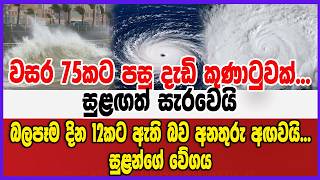 වසර 75කට පසු දැඩි කුණාටුවක්... සුළඟත් සැරවෙයි බලපෑම දින 12කට ඇති බව අනතුරු අඟවයි... සුළන්ගේ වේගය
