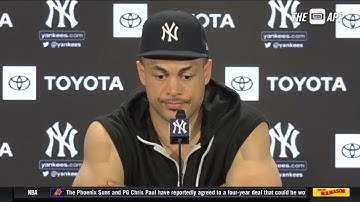 Giancarlo Stanton talks multi-hit game and speaks highly of rookie Luis Gil