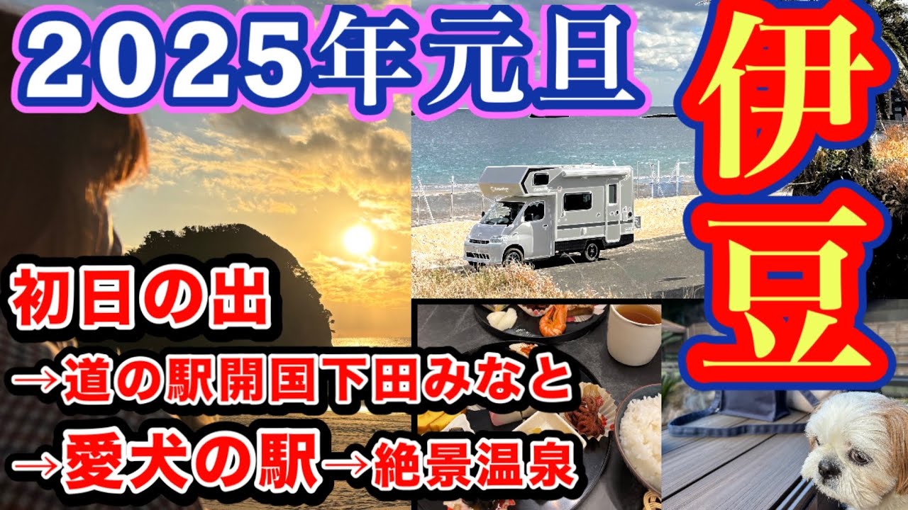 【犬連れ🐶伊豆旅行】50代夫婦の2025年始キャンピングカー海岸ドライブ！【愛犬家必見】／タウンエースキャブコンサンデーミドル