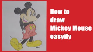 How to draw mickey mouse very easy/colour pencil drawing/step by step shading tutorial