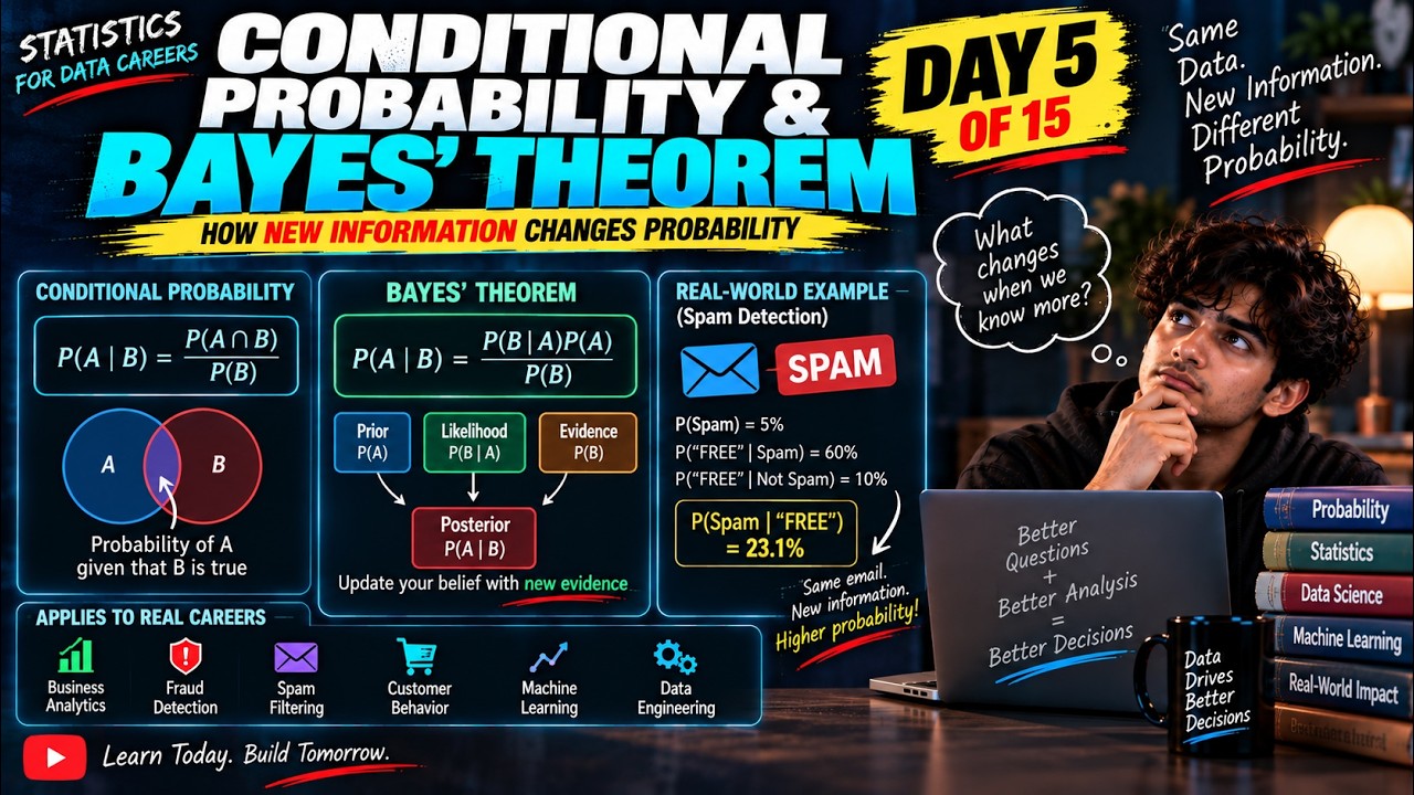 🧠 Bayes' Theorem Explained Simply | Conditional Probability for Data ...