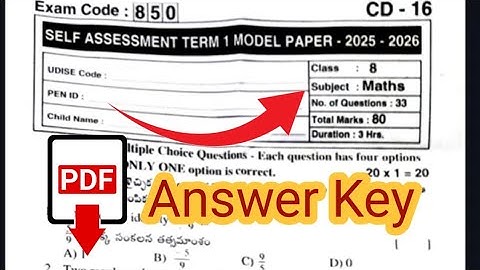 8th Class Mathematics Sa1 Question Paper 2025-26 answer Key| Self Assessment 1 Class 8th Maths Sa1