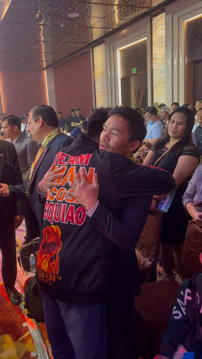 Manny Pacquiao congratulates Eman Bacosa after his fight during the 1st Pacquiao Elorde Awards Night