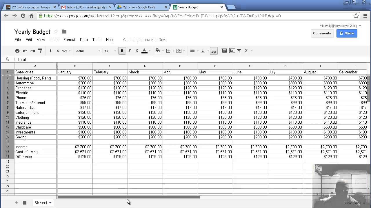 Making a yearly budget with Google Spreadsheet