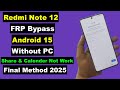 Redmi Note 12 FRP Bypass Android 15 HyperOs 2 Without PC | Redmi Note 12 FRP Unlock 2025 Android 15