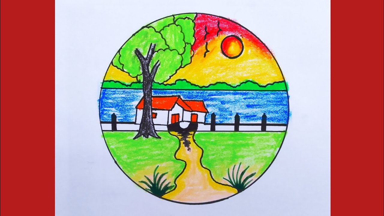 Circular drawing || easy circle scenery drawing for beginner's #drawing ...