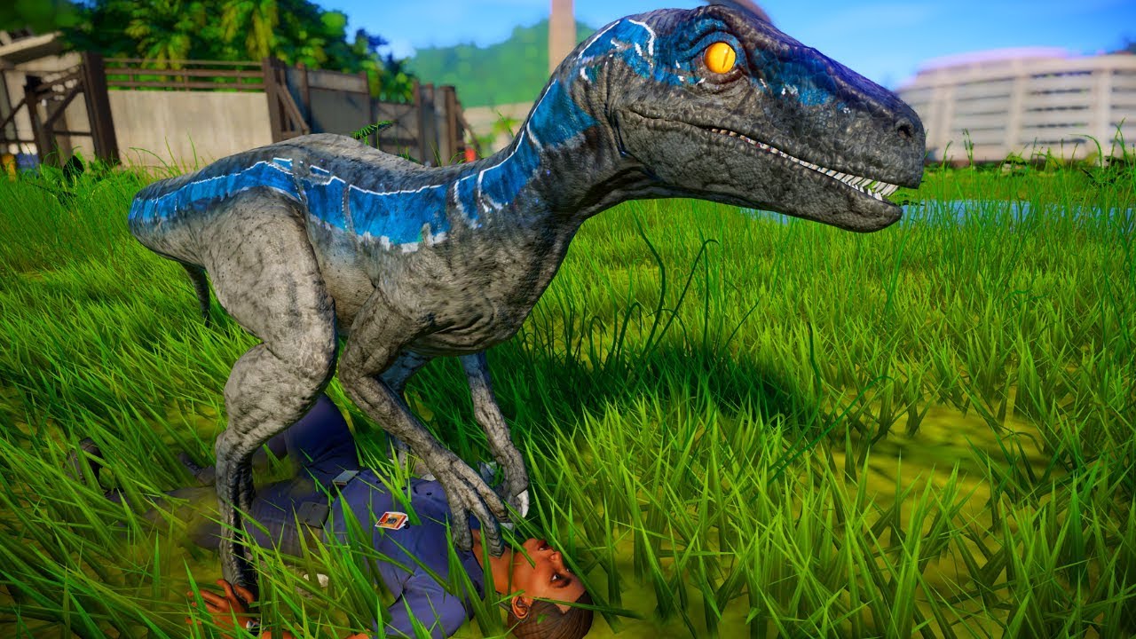 Blue vs Indoraptor Breakout & Fight - Jurassic World Evolution Dinosaur...