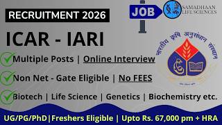 ICAR IARI Recruitment 2026 | No Fees | No NET/GATE | ₹67,000 Salary | Freshers Eligible