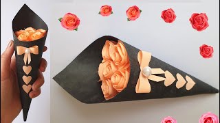 اصنعي بنفسك بوكيه ورد من الورق هدية عيد ميلاد - عيد الام  Birthday Gift DIY paper flower Bouquet