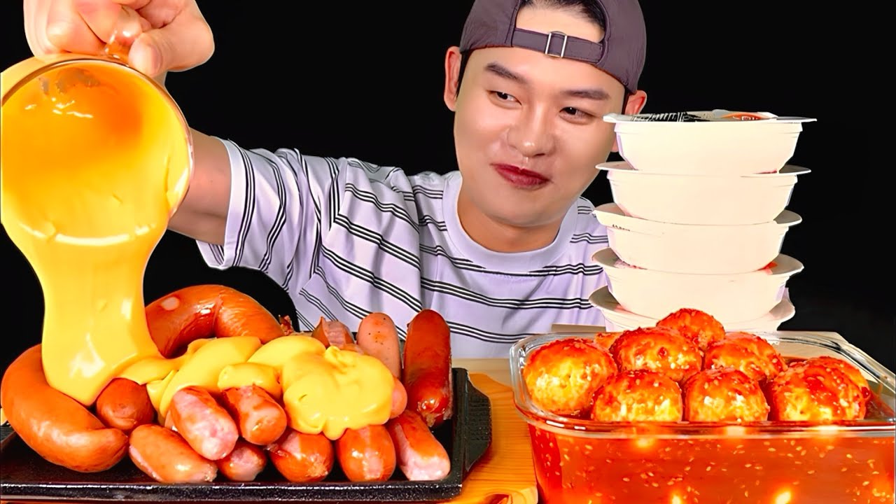 ASMR 매운불계란🥵치즈킬바사 모둠소세지 따뜻한 흰쌀밥 먹방~!! Cheese Sausages With Spicy Egg Rice MuKBang~!!